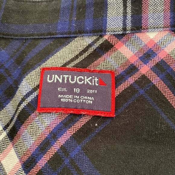 Untuckit Blue Pink Plaid Cotton Button Down Top - Picture 3 of 7